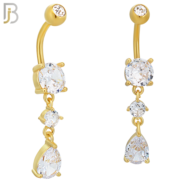 N0105  - 316L Stainless Steel Round Zircon with Dangling Pear Shape Zircon Belly Ring image 1