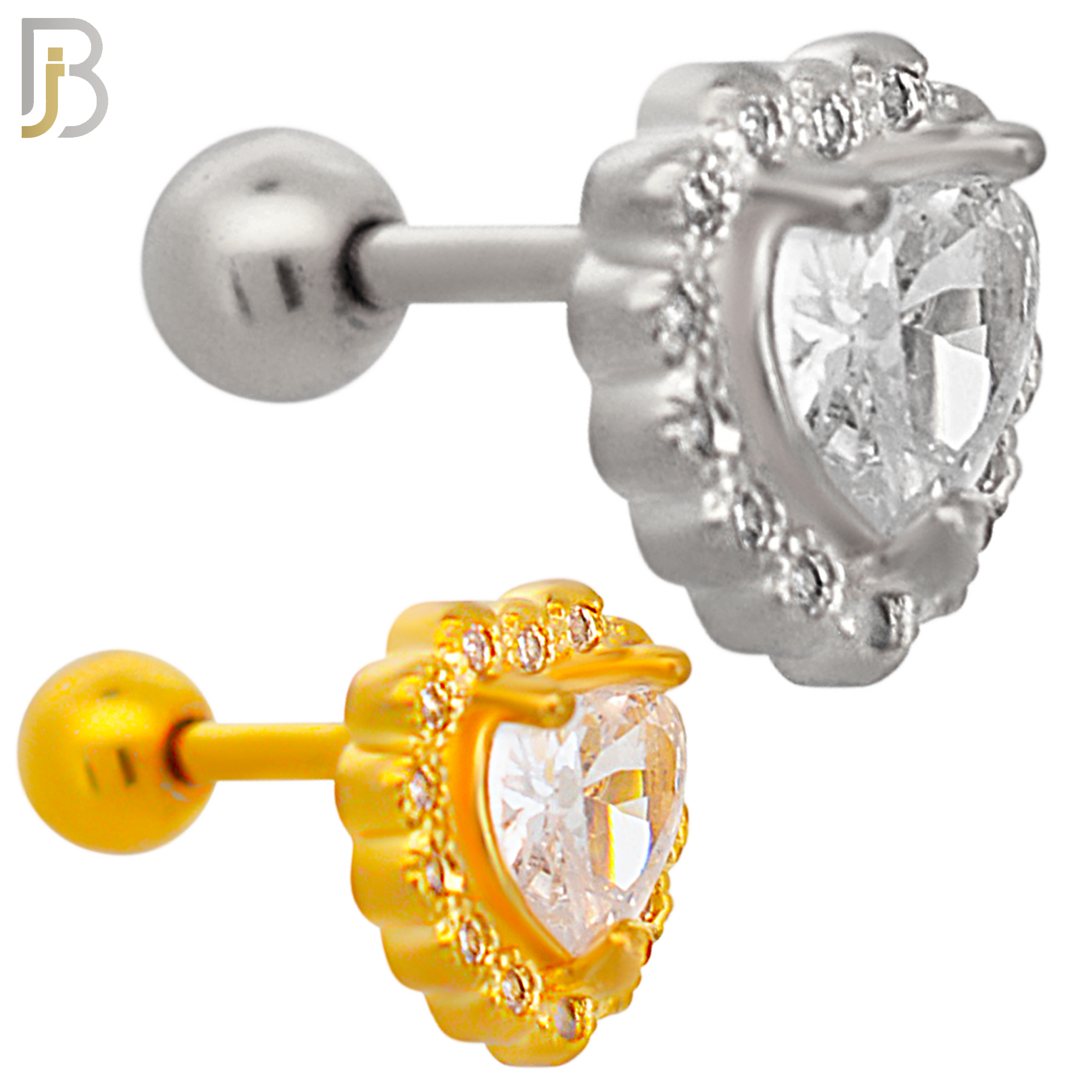 TB88 - 316L Stainless Steel Heart Shaped CZ Tragus/Cartilage Barbell (PACK OF 6) image 0