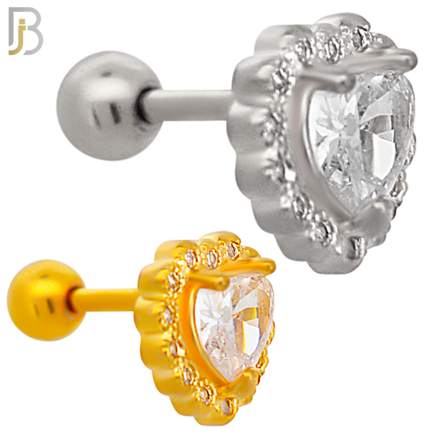 TB88 - 316L Stainless Steel Heart Shaped CZ Tragus/Cartilage Barbell (PACK OF 6) image 0
