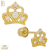 14-ES99 - 14k Solid Gold Screw Back Earring Hollow Heart Crown with CZ - Yellow Gold image