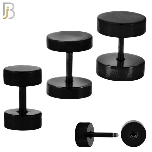 FP28K - Black Color Surgical Steel Plain Fake Plug (PACK OF 3 Pairs) image 0