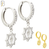 ES492 - 316L Stainless Steel Dangling Virgin Mary With Sun Halo Multi CZ Huggies Earrings image 0