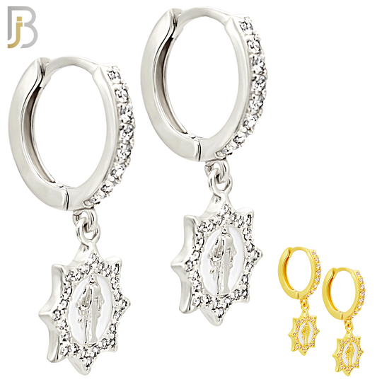 ES492 - 316L Stainless Steel Dangling Virgin Mary With Sun Halo Multi CZ Huggies Earrings image 0