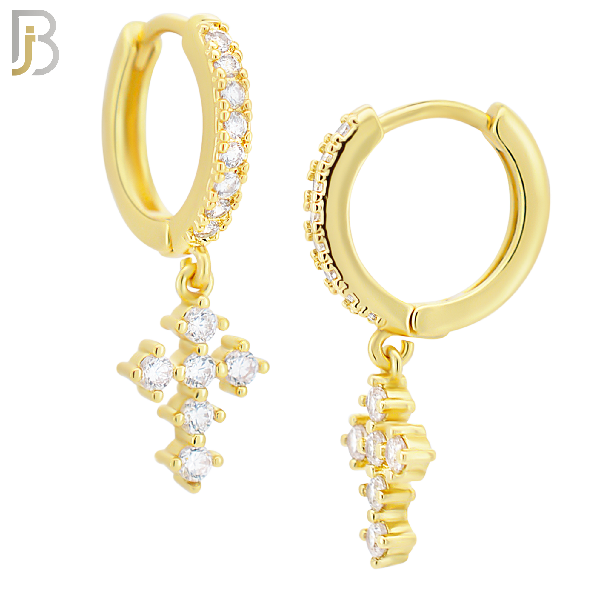 ES115 - 316L Stainless Steel Dangling Cross with Zircon Huggies Clip On image 3