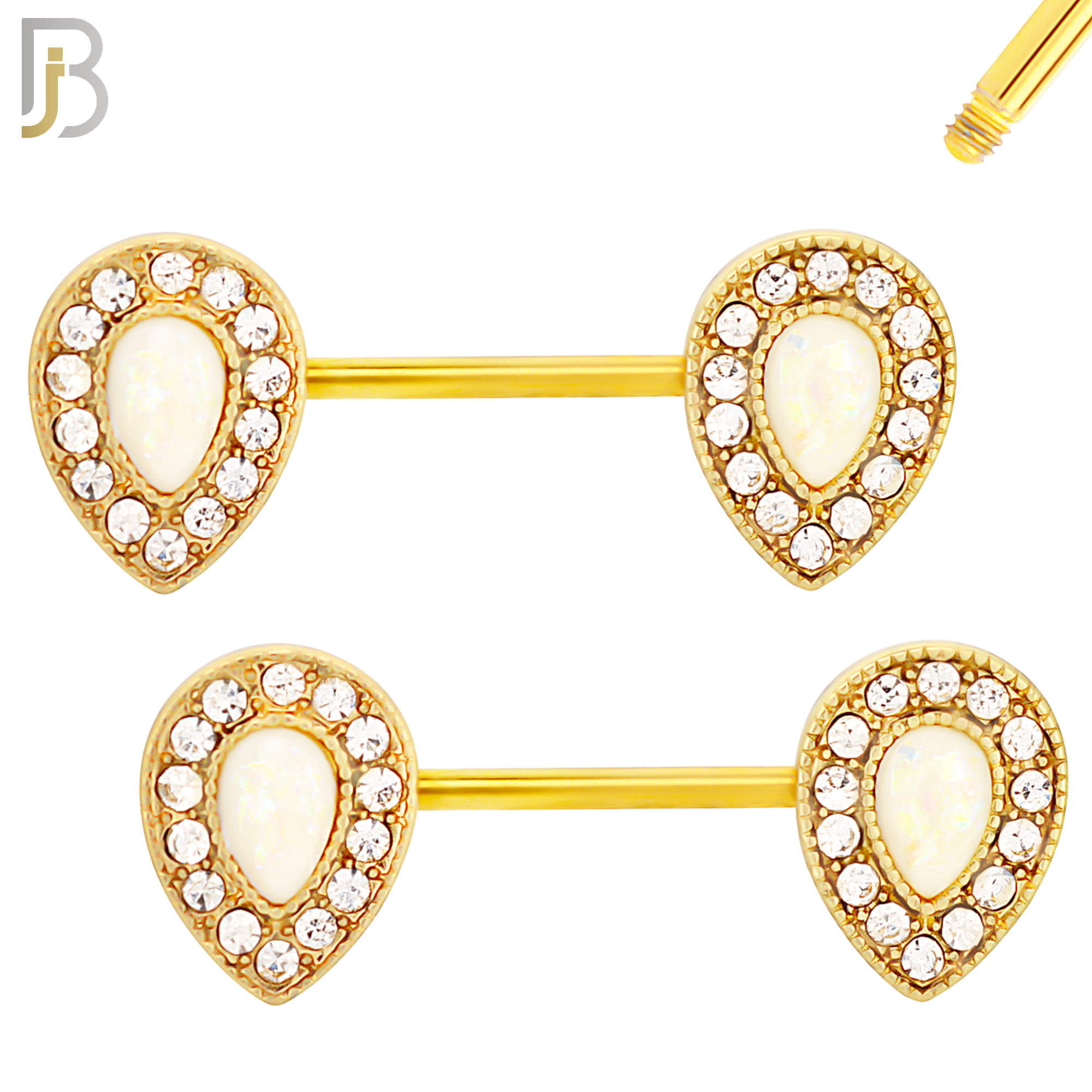 NP09 - 316L Surgical Steel Screw Teardrop Opal with Multi Zircon Nipple Ring Piercing image 4