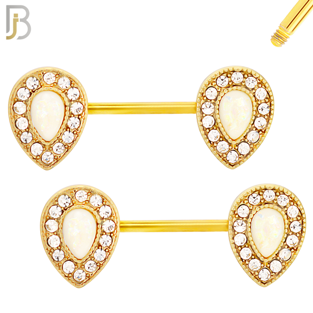 NP09 - 316L Surgical Steel Screw Teardrop Opal with Multi Zircon Nipple Ring Piercing image 4
