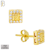 925-ES517 - 925 Sterling Silver Square with CZ Halo Nugget Push Back Earrings image 1