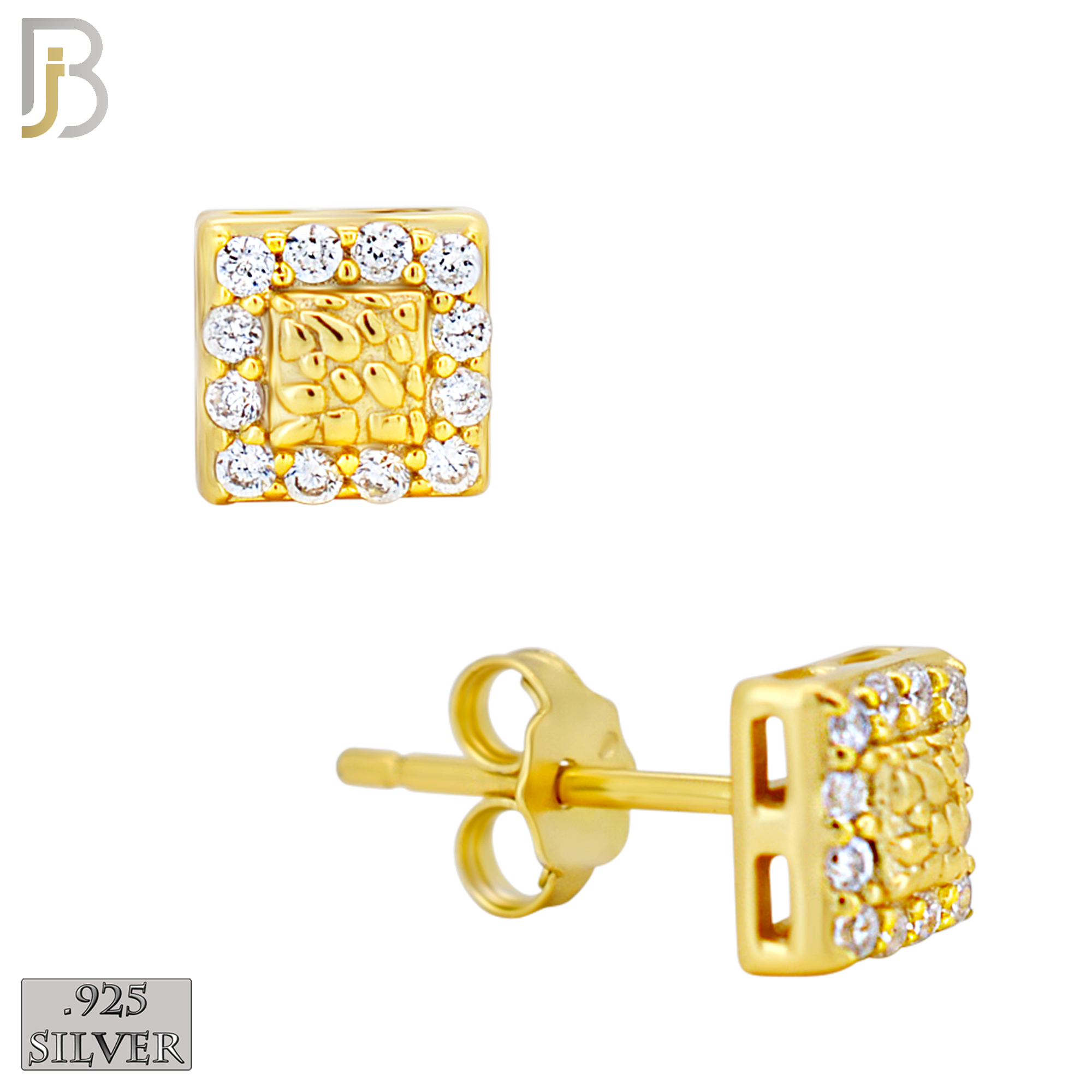 925-ES517 - 925 Sterling Silver Square with CZ Halo Nugget Push Back Earrings image 1