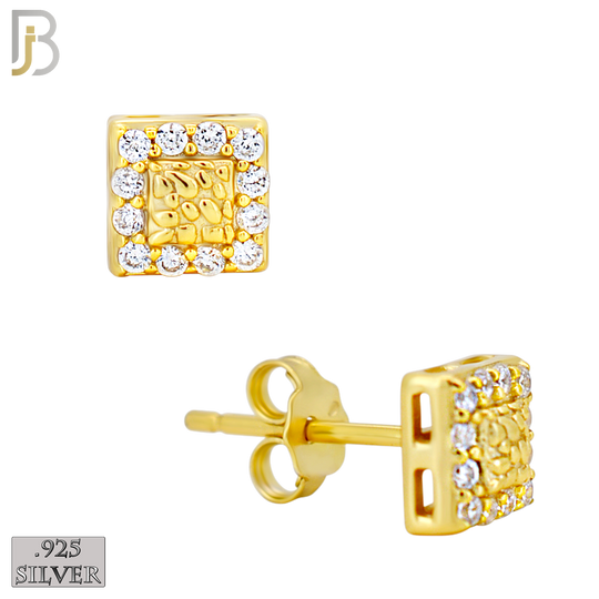 925-ES517 - 925 Sterling Silver Square with CZ Halo Nugget Push Back Earrings image 1