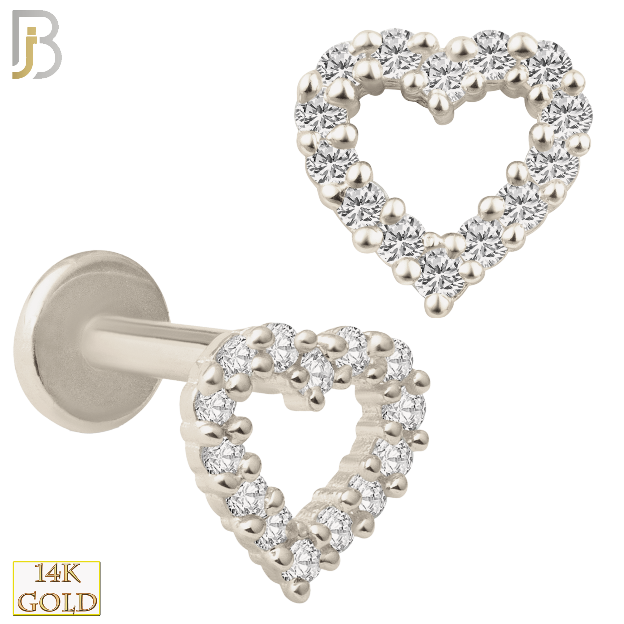 14-LB21 - 14k Yellow Gold Hollow Heart with Multi Zircon Around Labret image 1