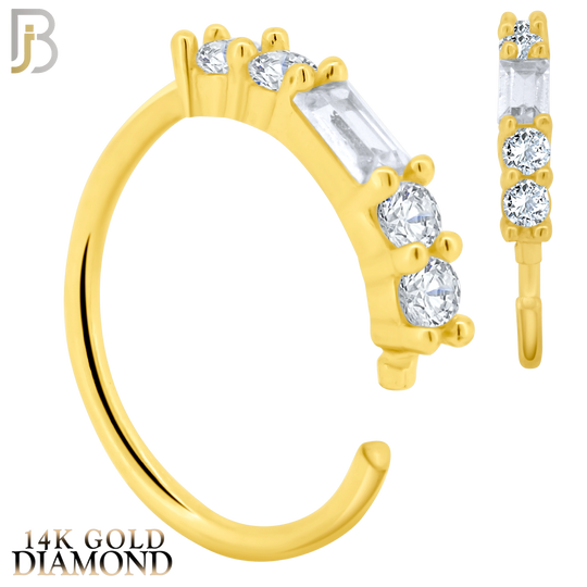 14-CT74D - 14K Solid Gold Hoops with Baguette and Round Stones of GH / VS1 Natural Diamonds image 0