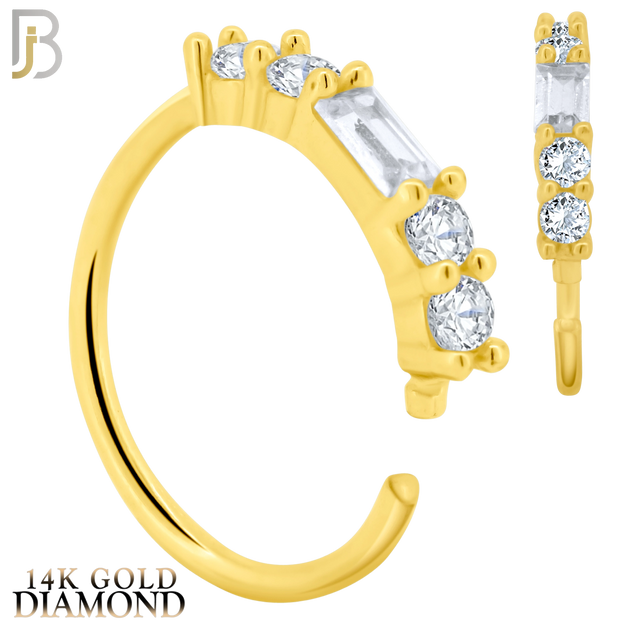 14-CT74D - 14K Solid Gold Hoops with Baguette and Round Stones of GH / VS1 Natural Diamonds image 0