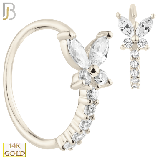 14-CT66C - 14K Solid Gold Butterfly Design with line of Multi Zircon Nose Hoops image 1