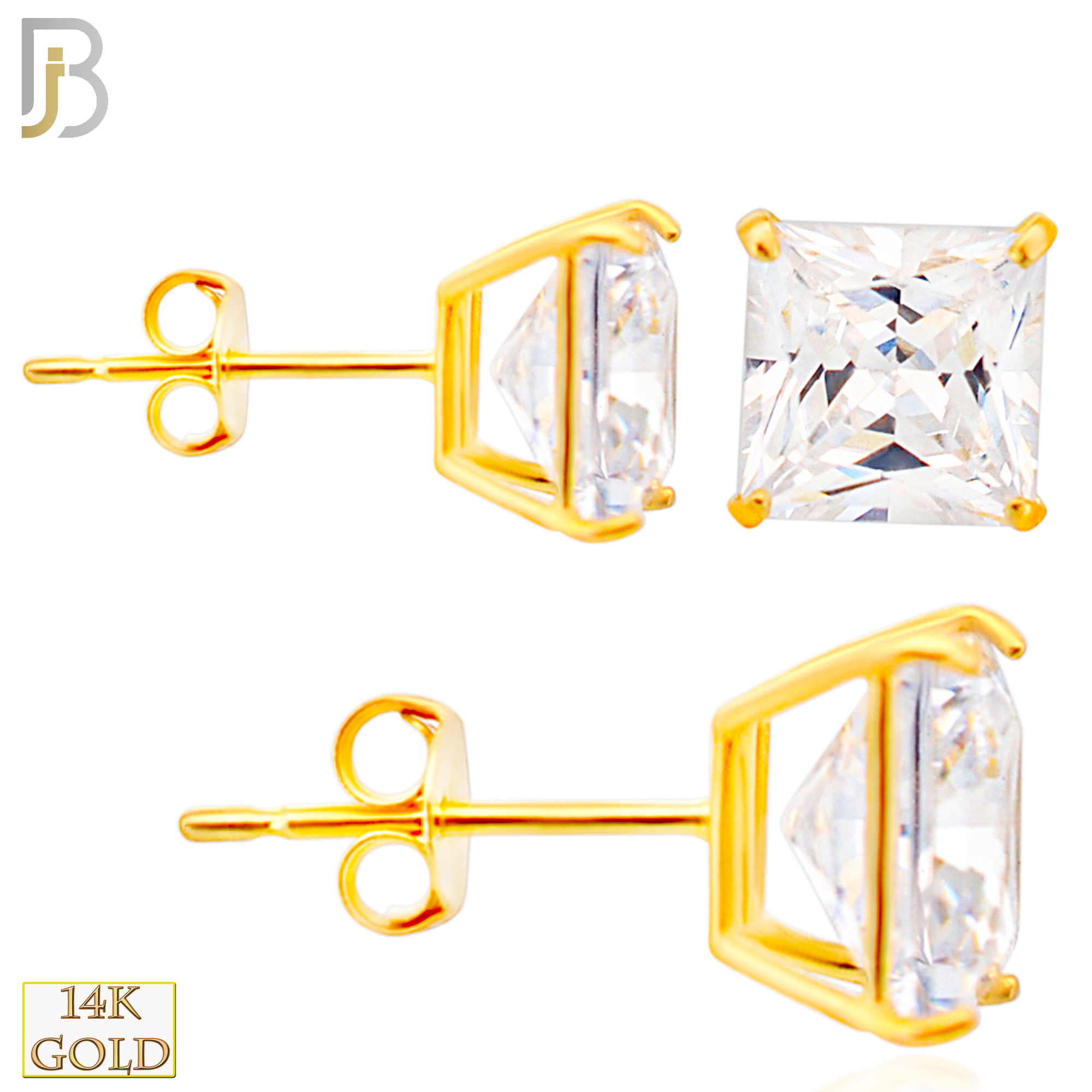 14-ES72YC - 14K Yellow Gold Earring Stud Casting Square Prong Setting Clear Zircon image 0