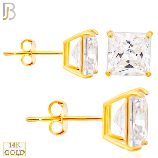 14-ES72YC - 14K Yellow Gold Earring Stud Casting Square Prong Setting Clear Zircon image 0