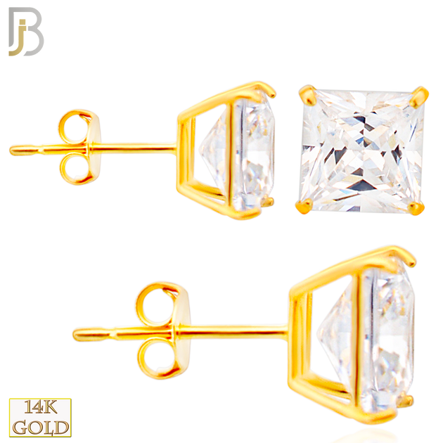14-ES72YC - 14K Yellow Gold Earring Stud Casting Square Prong Setting Clear Zircon image 0