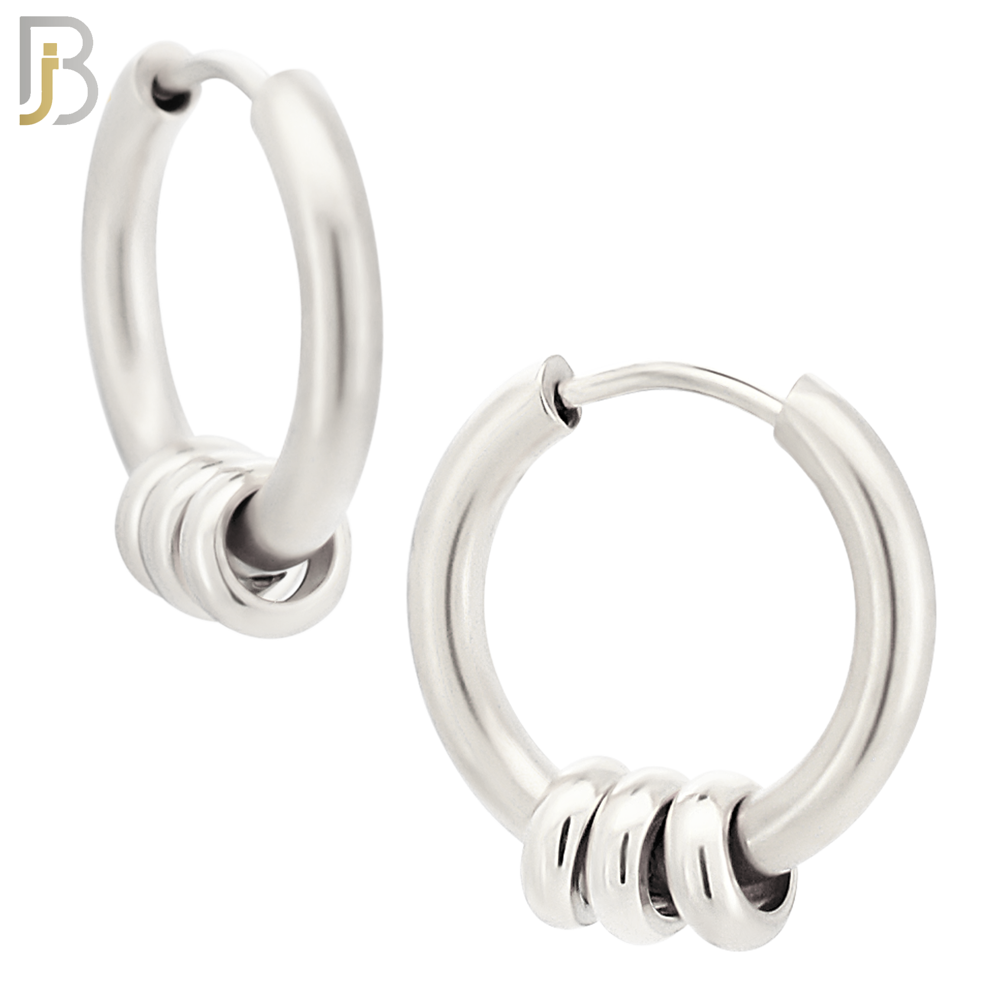 ES175 - 316L Stainless Steel Plain Huggies with 3 Rings  Clip On image 1