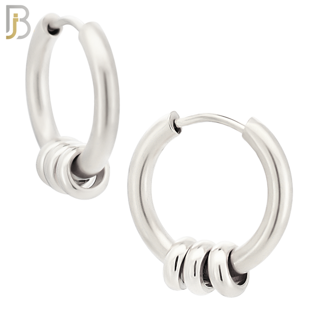 ES175 - 316L Stainless Steel Plain Huggies with 3 Rings  Clip On image 1