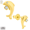 925-ES199 - .925 Sterling Silver Dolphin Design Earring Stud with Clear Zircon image 2
