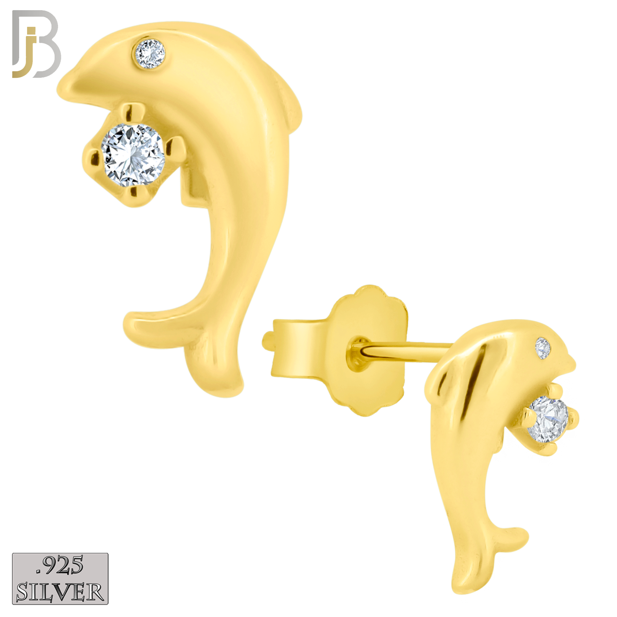 925-ES199 - .925 Sterling Silver Dolphin Design Earring Stud with Clear Zircon image 2
