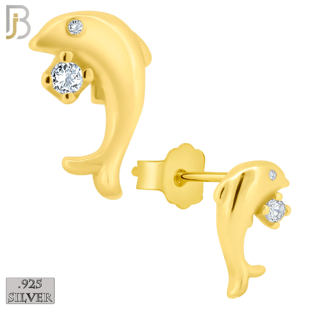 925-ES199 - .925 Sterling Silver Dolphin Design Earring Stud with Clear Zircon image 2