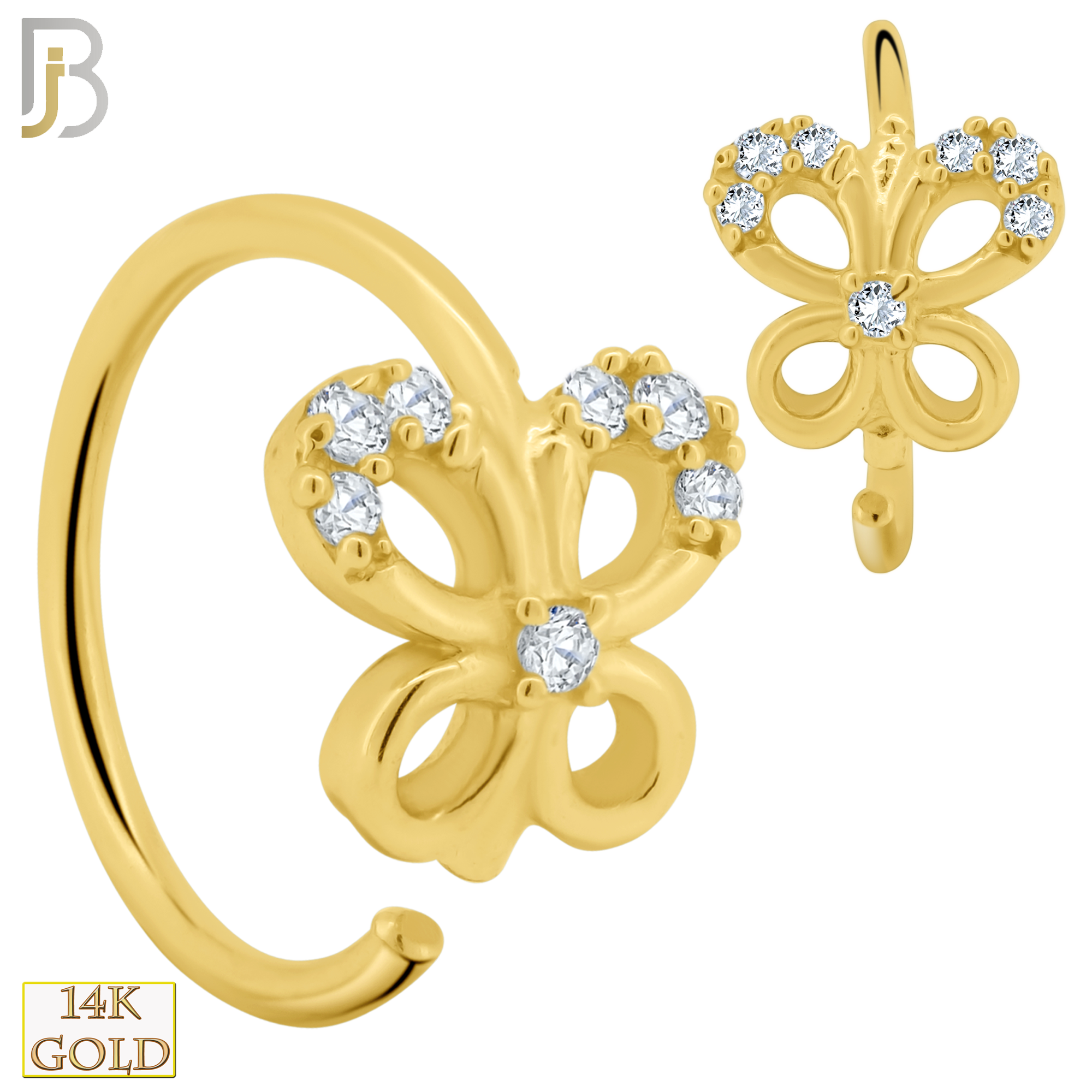 14-CT100 -  14K Solid Gold Butterfly Hoop with Cubic Zirconia image 0