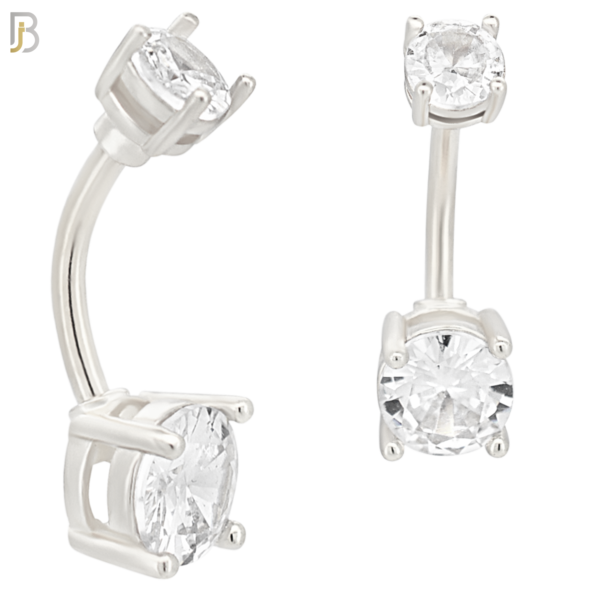 NB04S- 316L Stainless Steel Round Prong Setting Zircon  Banana Belly Navel Ring  (PACK OF 6) image 8