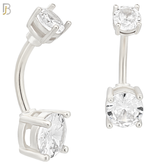 NB04S- 316L Stainless Steel Round Prong Setting Zircon  Banana Belly Navel Ring  (PACK OF 6) image 8