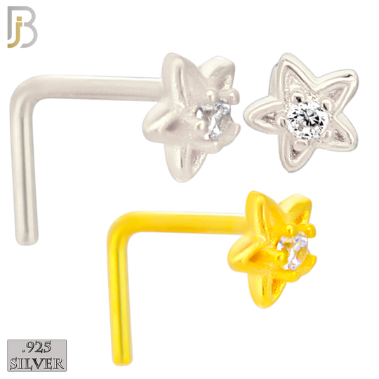 925-NR27LGSC- 925 Sterling Silver Hollow Star with CZ L Shape Nose Ring (Pack of 6) image 0