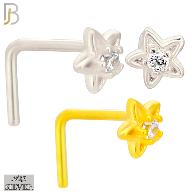 925-NR27LGSC- 925 Sterling Silver Hollow Star with CZ L Shape Nose Ring (Pack of 6) image 0