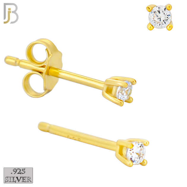 925-ES71-GC - .925 Sterling Silver Gold Plated Earring Stud Casting Round Prong Setting Clear Zircon - 2mm image