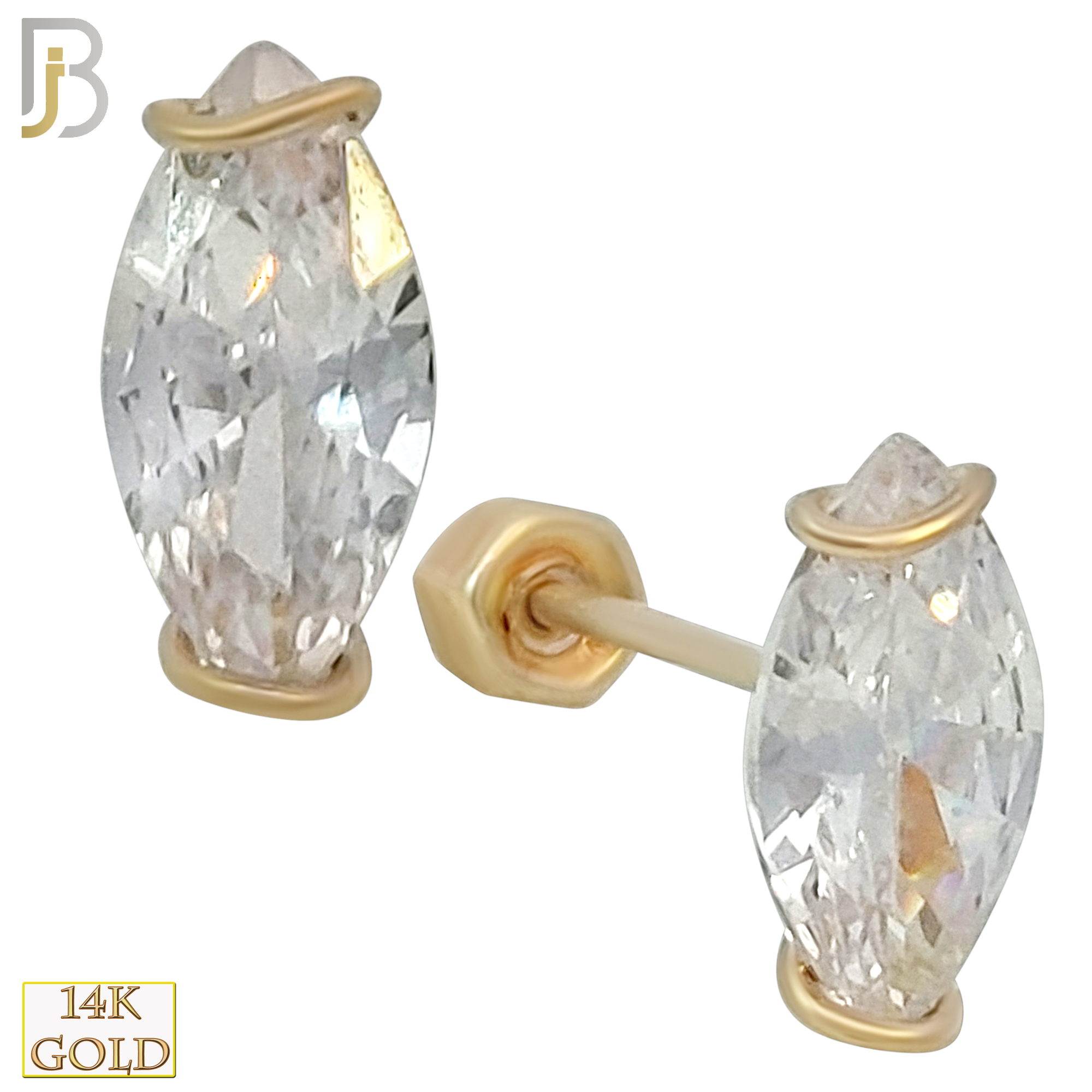 14k Solid Gold 8x4 mm Marquise CZ Stud Earrings - Screw Back image 0