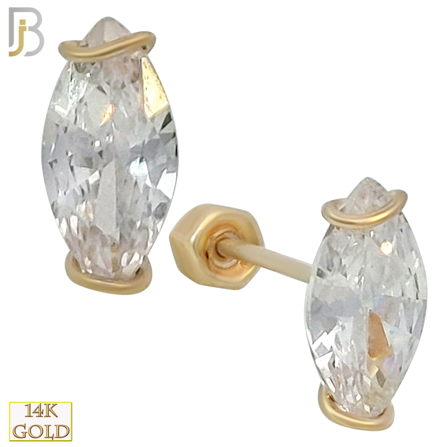 14k Solid Gold 8x4 mm Marquise CZ Stud Earrings - Screw Back image 0