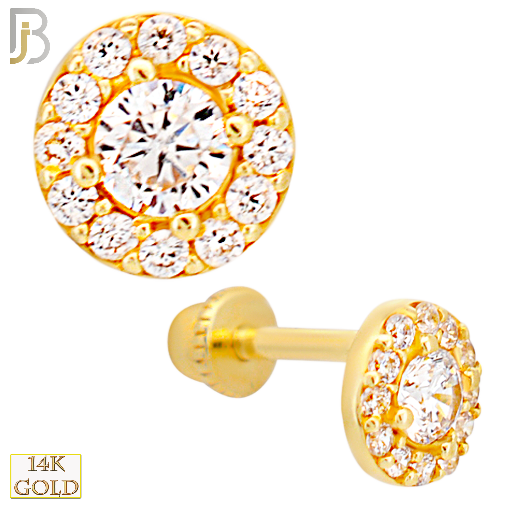 14-TB52 - 14k Yellow Gold CZ Halo with Baby Screw Backing image 0