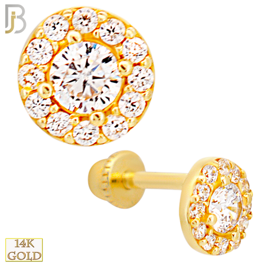 14-TB52 - 14k Yellow Gold CZ Halo with Baby Screw Backing image 0