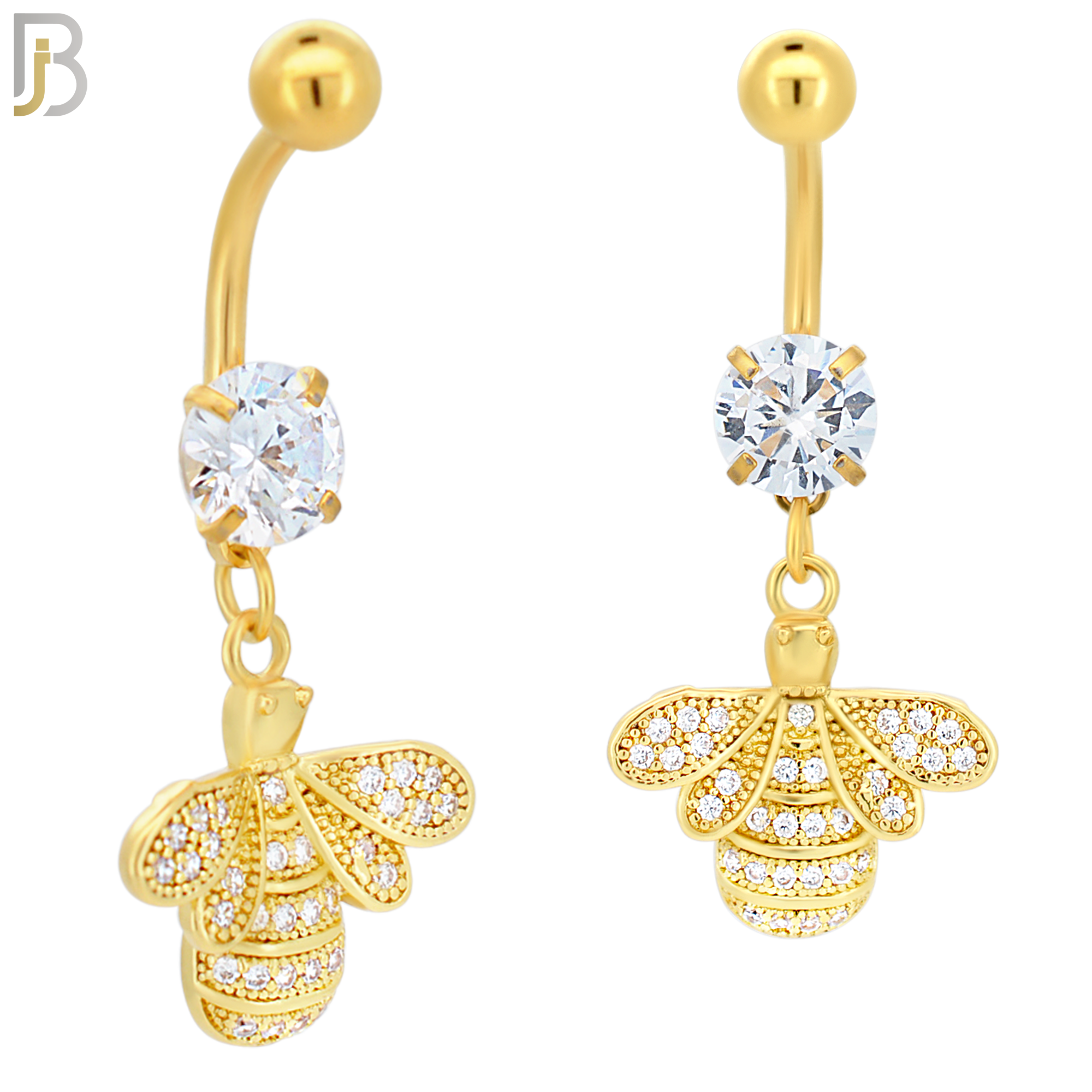 N007 - 316L Stainless Steel Dangling Bee with Multi CZ Belly Ring image 1