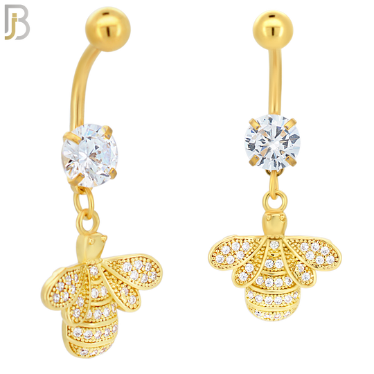 N007 - 316L Stainless Steel Dangling Bee with Multi CZ Belly Ring image 1
