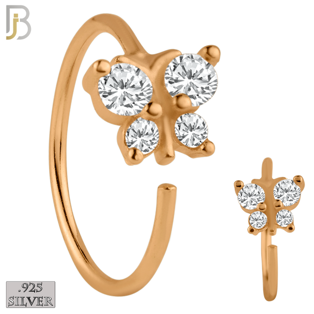 925-CT29 - 925 Sterling Silver Butterfly with CZ Design Nose Hoops 22g Thick 8mm wide (Pack of 6) image 2