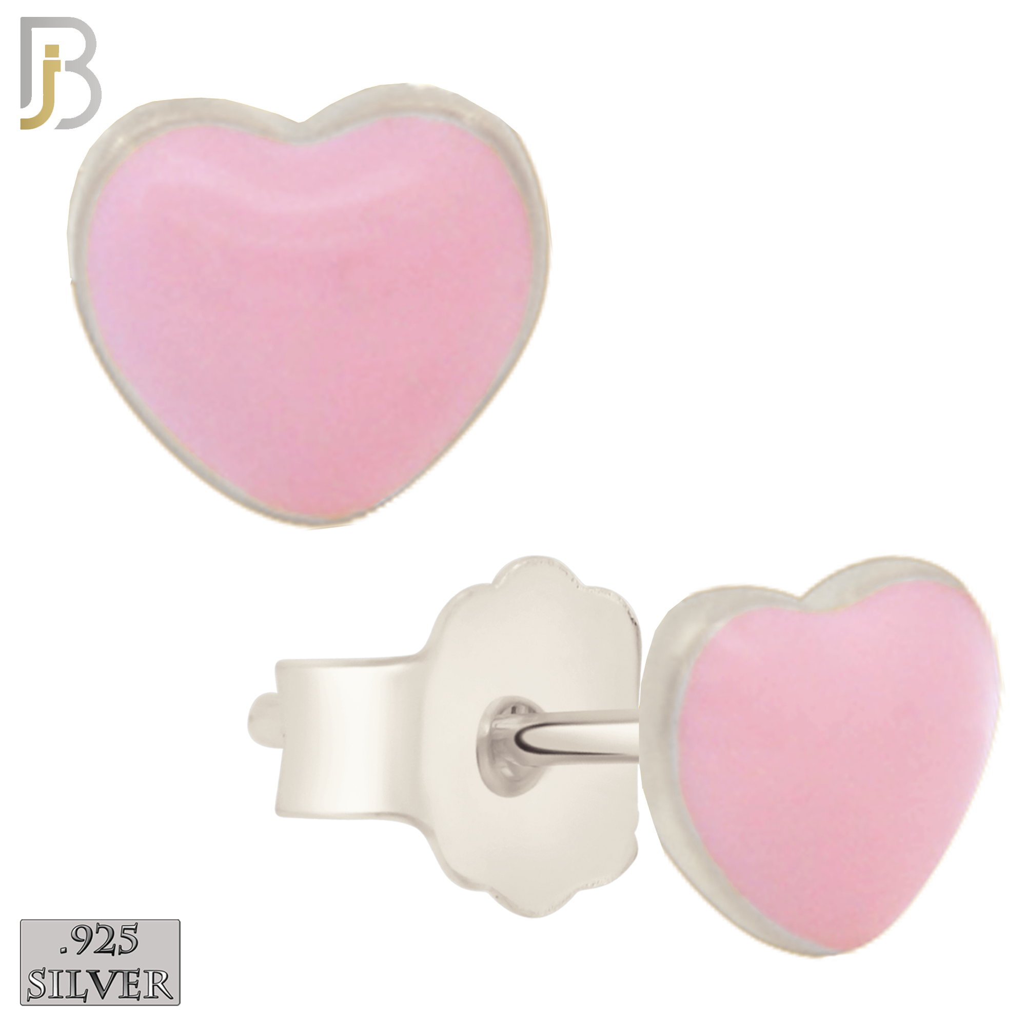 925-ES440 - 925 Sterling Silver Pink Enamel Heart Stud Earring - Push Back image