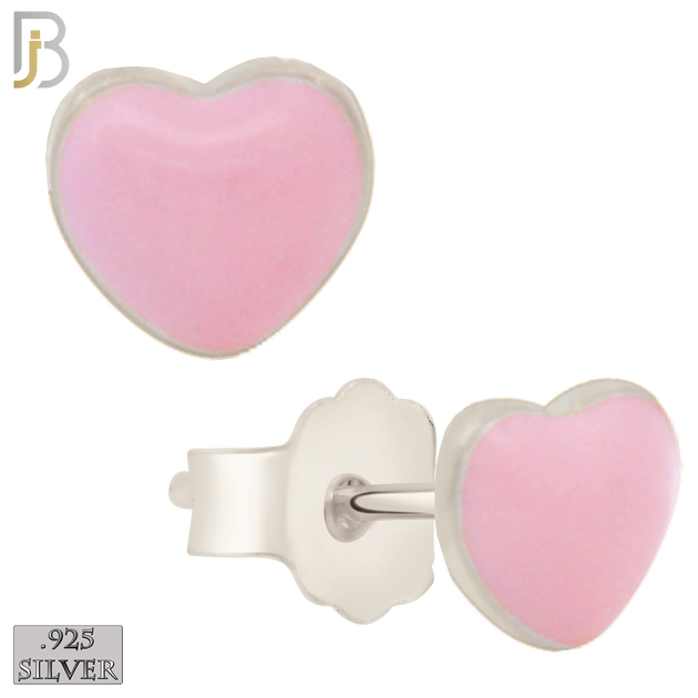925-ES440 - 925 Sterling Silver Pink Enamel Heart Stud Earring - Push Back image