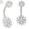 NB53 - 316L Stainless Steel Flower with Zircon Design Banana Belly Ring image 1