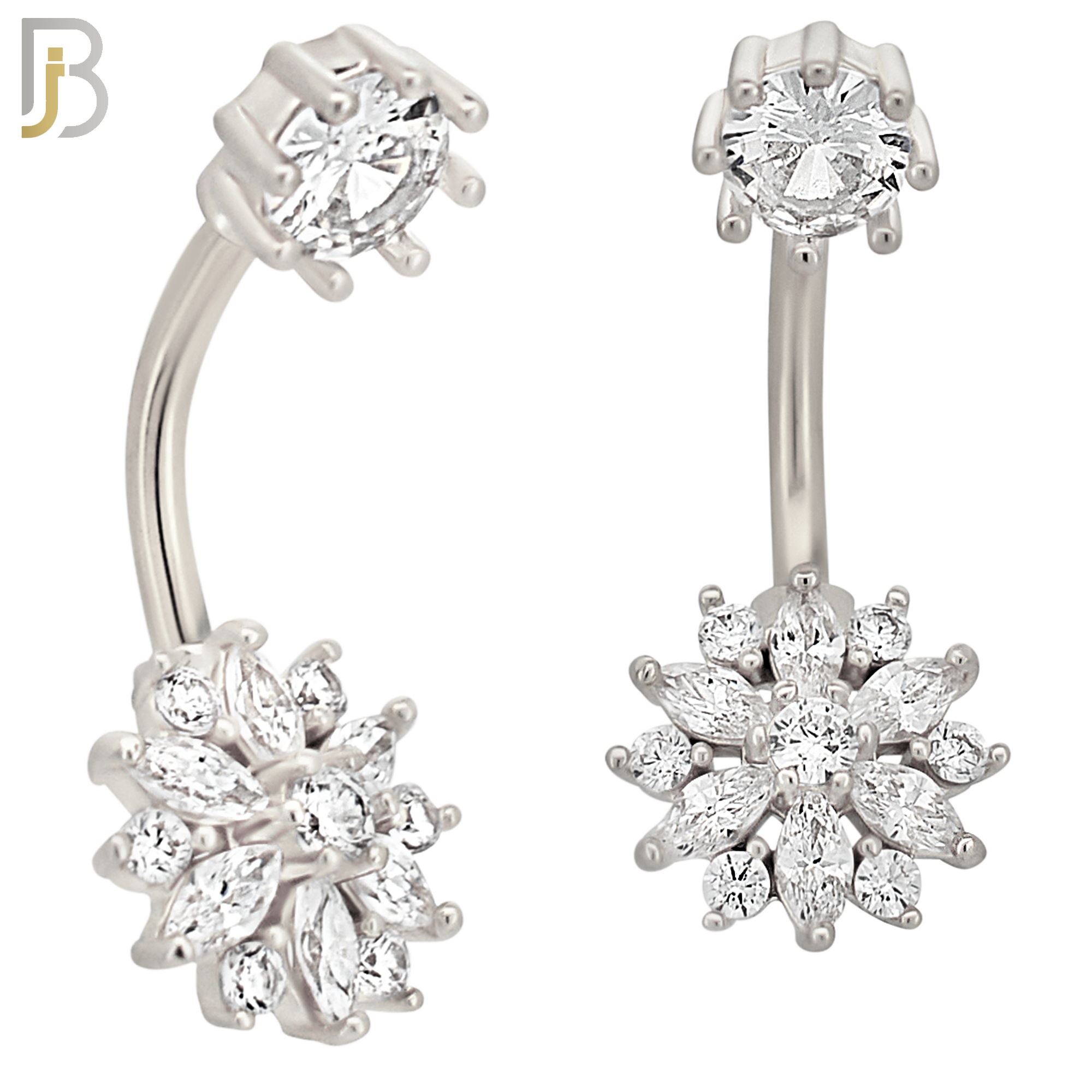 NB53 - 316L Stainless Steel Flower with Zircon Design Banana Belly Ring image 1