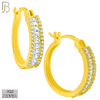 925-ES397 - .925 Sterling Silver Baguette CZ Studded Hoop Earrings image 1