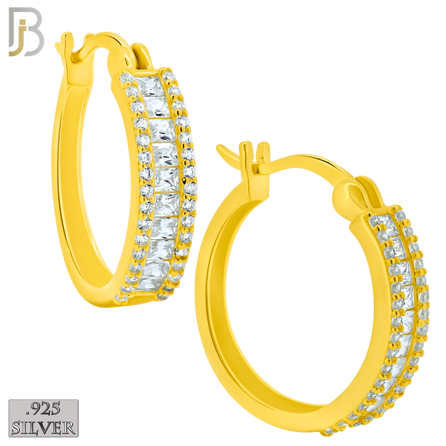 925-ES397 - .925 Sterling Silver Baguette CZ Studded Hoop Earrings image 1