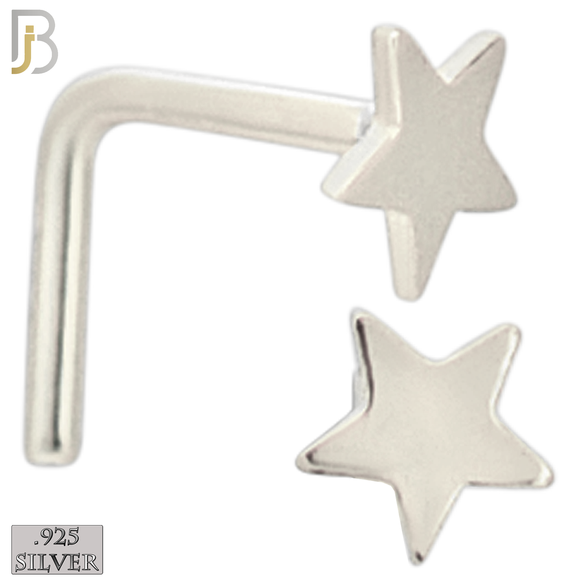 925-NR43LGS - 925 Sterling Silver Flat Star Design L Shape Nose Ring (Pack of 6) image 1