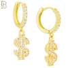 ES167 - 316L Stainless Steel Dangling Dollar Sign Zircon Design Huggies Clip On image 3