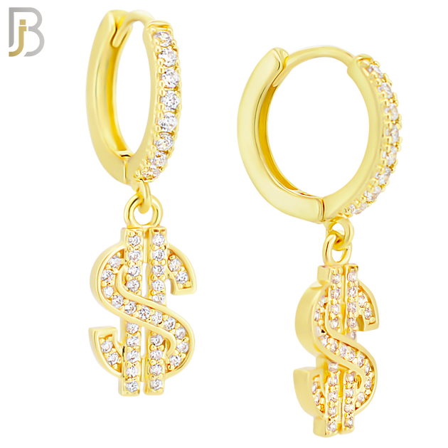 ES167 - 316L Stainless Steel Dangling Dollar Sign Zircon Design Huggies Clip On image 3