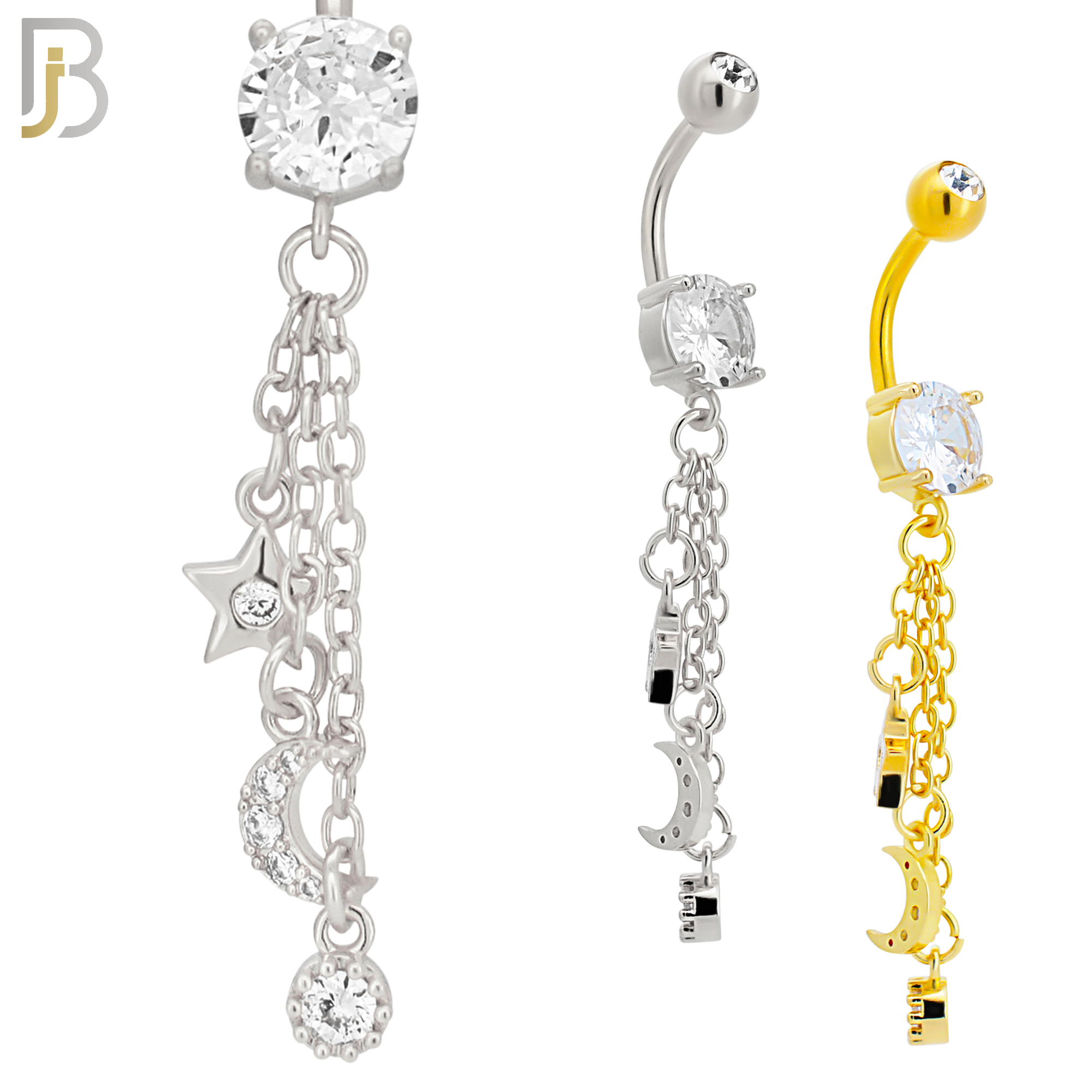 N0124  - 316L Stainless Steel Dangling Star and Moon Drop with 5mm Screw Ball image 0