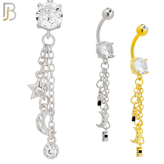 N0124  - 316L Stainless Steel Dangling Star and Moon Drop with 5mm Screw Ball image 0