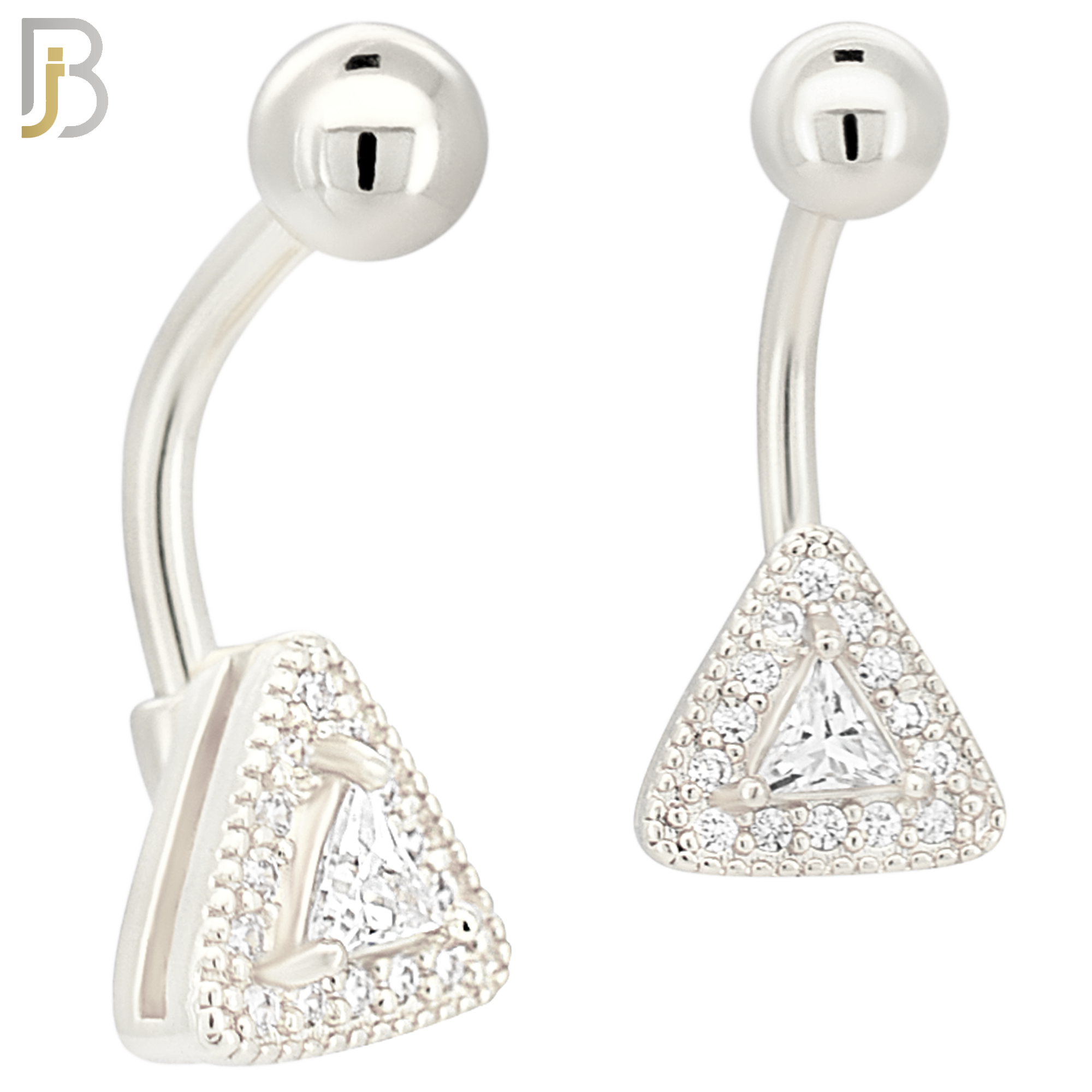 NB99 - 316L Stainless Steel Triangle Design with Multi CZ Banana Belly Ring image 1
